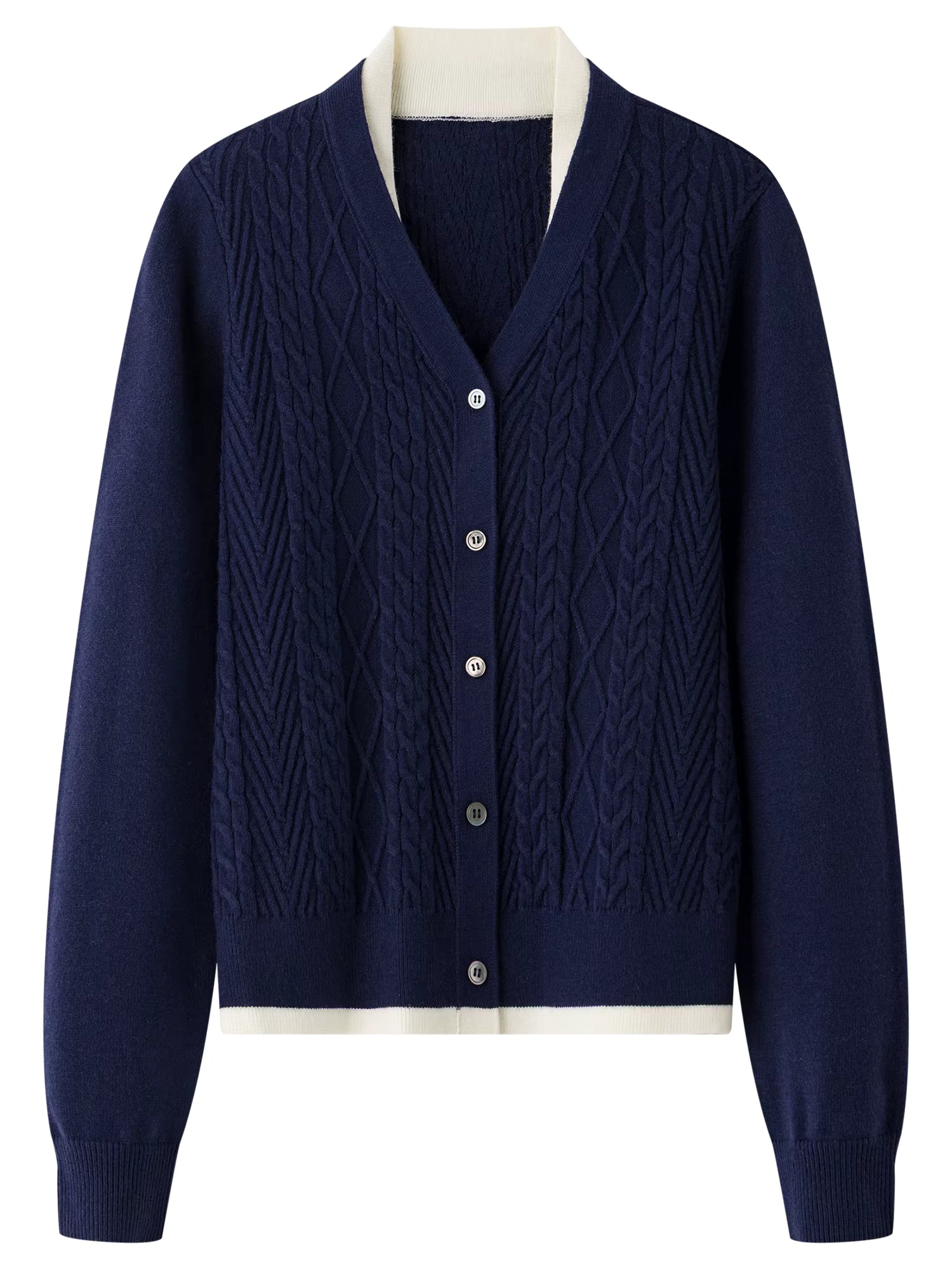 Fake Two-piece Cable-knitted Cardigan V-neck Slim Elastic Soft 2025 Winter New Korean Style Knitted Sweater Trendy