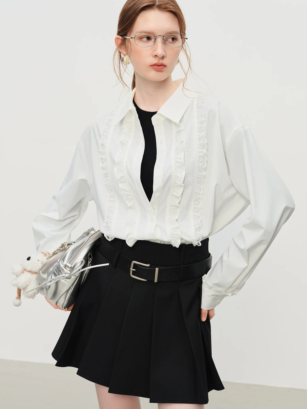 FSLE French Style Elegant Romantic Ruffled Lace White Shirt Women's Winter 2025 New Shirt