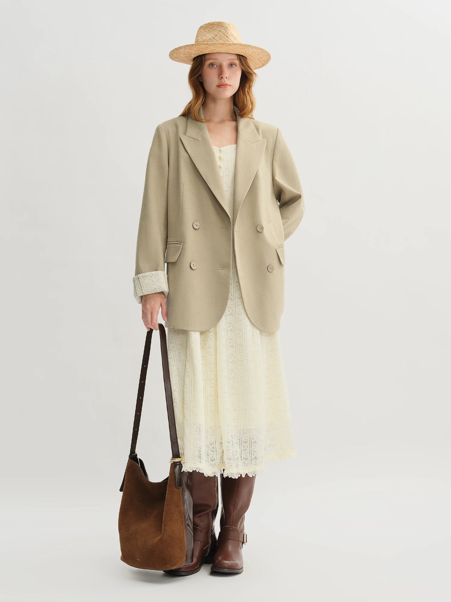 DUSHU Plus Size Peaked Lapel Embroidery Patchwork Blazer Dress Set 2025 New Autumn Lyocell Short Jacket