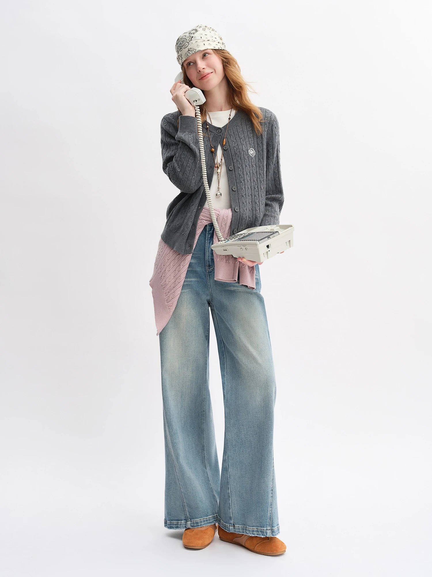 DUSHU Plus Size Design Sense Retro Washed Blue Straight Jeans High Waist Drape Slim Wide Leg Pants 2025 New Arrival