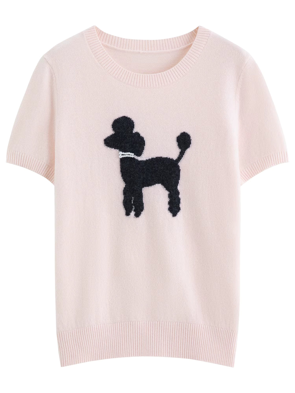 Women's Spring 2026 New Style Faux Pearl Embellished Fun Puppy Short-Sleeve Knit Sweater Citywalk Daily Homewear
