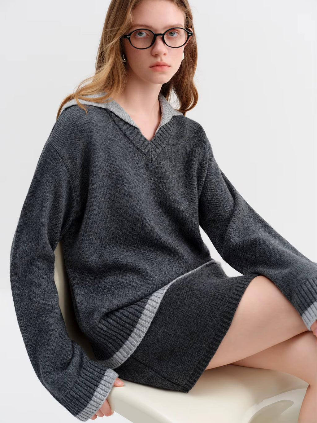 Fake Two-piece Design Pullovers Female Contrast Color Lapel Loose Casual Sweater for Women Winter 2025 New Style