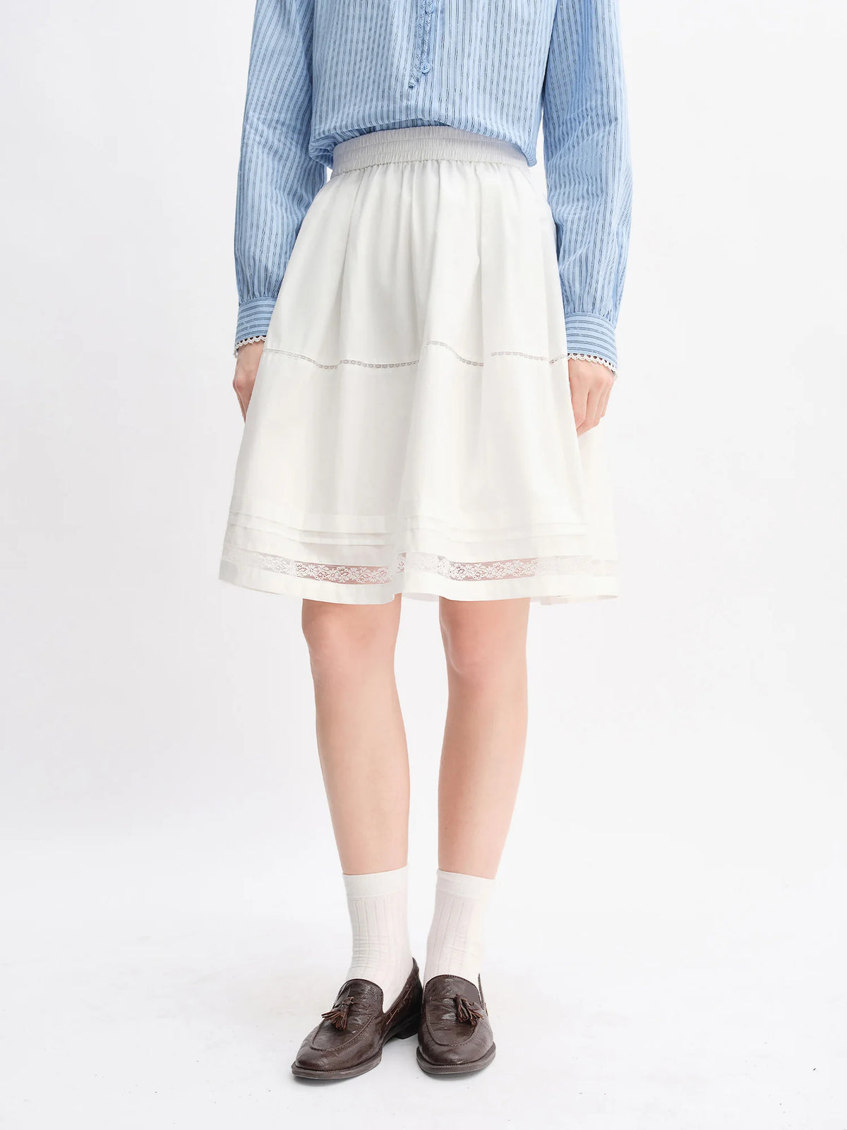 DUSHU Plus-Size Women's Sweet Ballet-Inspired Multi-Layered Gathered Lace Hem Skirt - 2025 Autumn New Arrival
