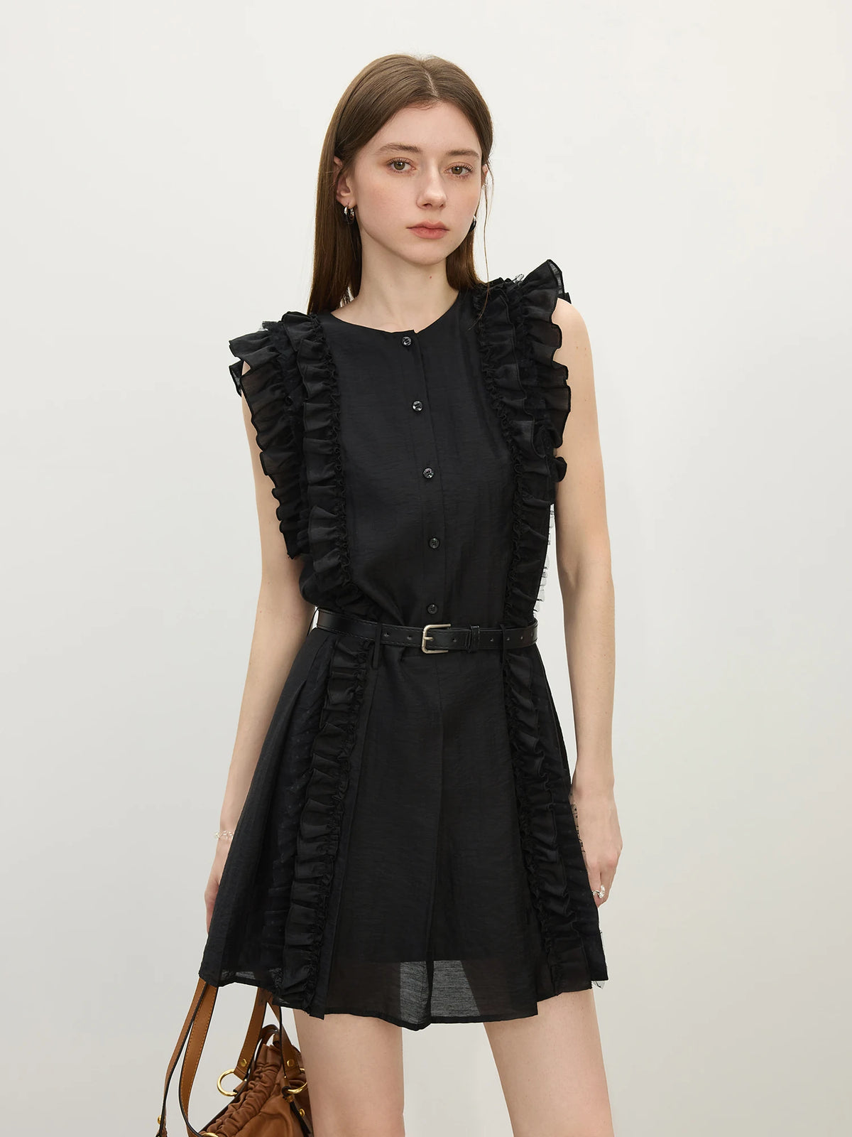 FSLE 2025 Summer Women's Linen Pleated Dress - Intricate Embroidery & Romantic Ruffle Trim Casual Dresses