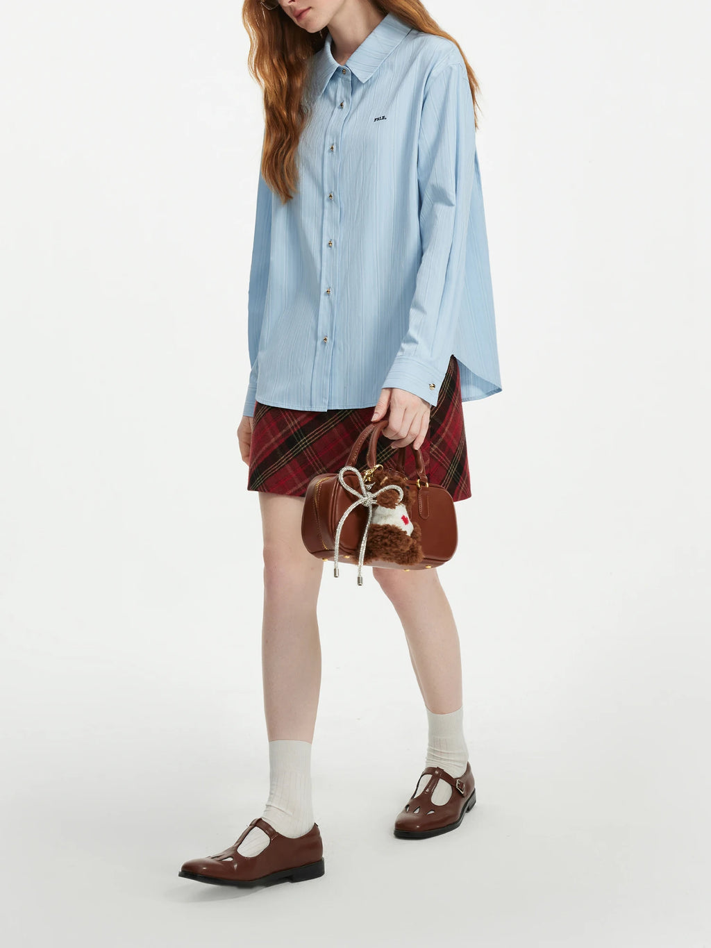FSLE Women Long Sleeve Shirts Polo Neck Three-dimensional Fabric Loose Tops Office Lady Winter Beige Casual Blouses 24FS14366