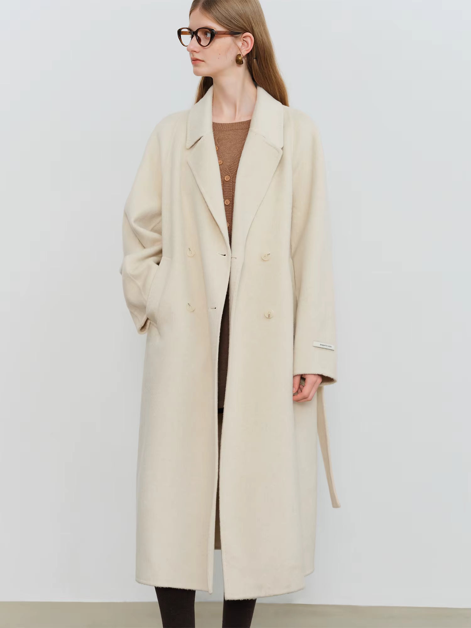 Crafty Studio Petite Women's White Camel Wool Coat with Double Faced Design 2025 Winter New Collection Wool