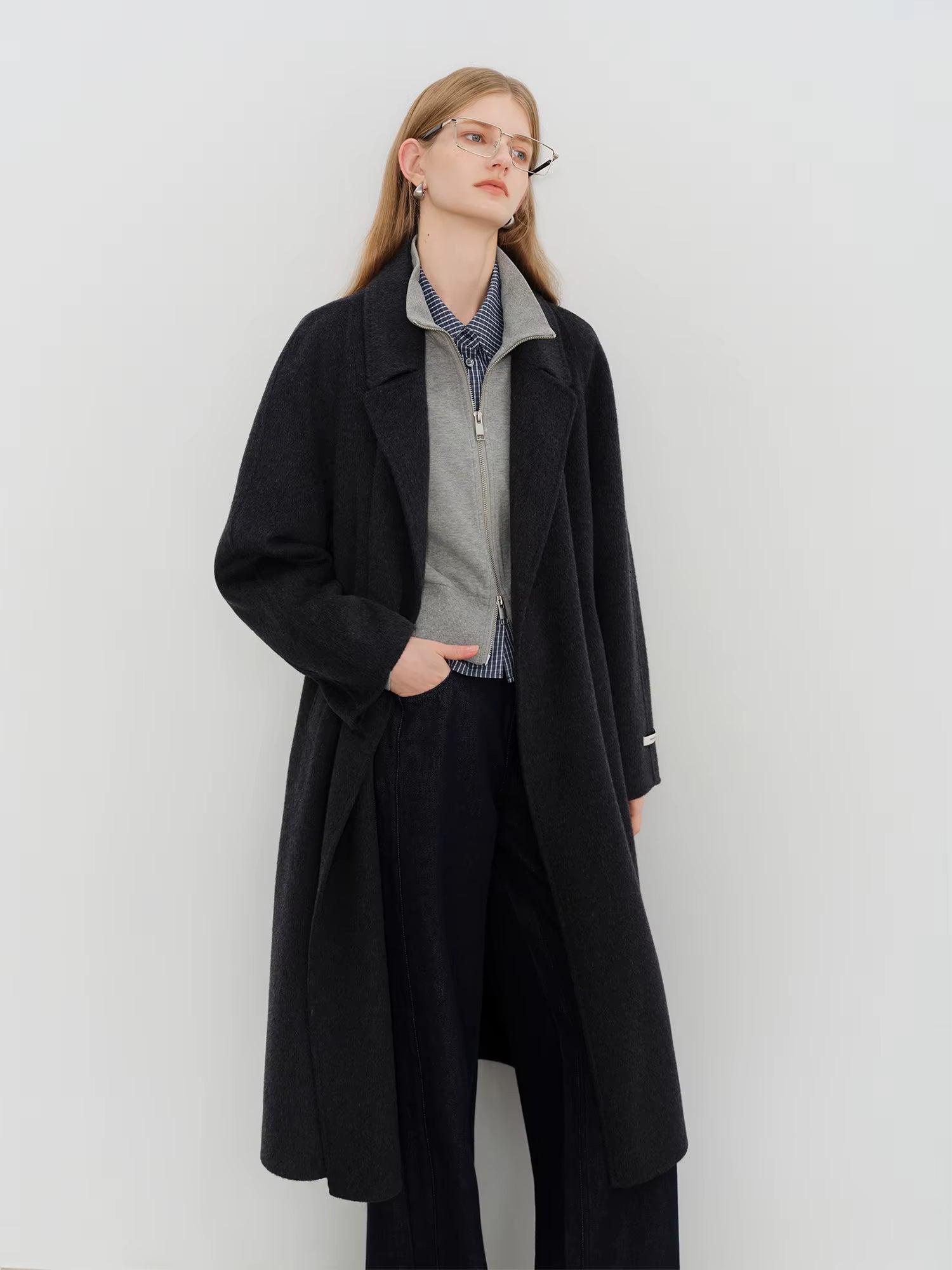 Crafty Studio Petite Women's White Camel Wool Coat with Double Faced Design 2025 Winter New Collection Wool