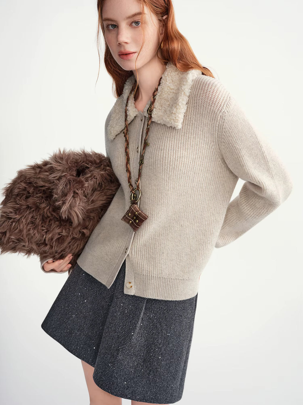 2025 Winter Women's Plush Lapel Cardigan - Curvy Fit Slimming Knit Open Front Sweater for Autumn and Winter Outfits