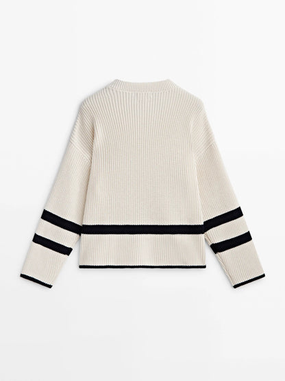 Ethereal MD 2023  autumn new style of French striped side button split knit long-sleeved sweater