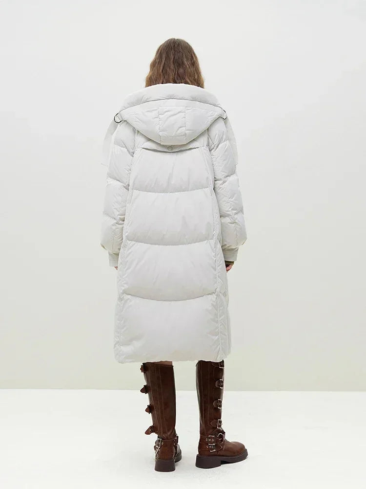 FSLE 204G Filling Capacity Winter Thicken Women Long White Down Jackets Detachable Hooded Commuter Black Mid-Length Female Coats
