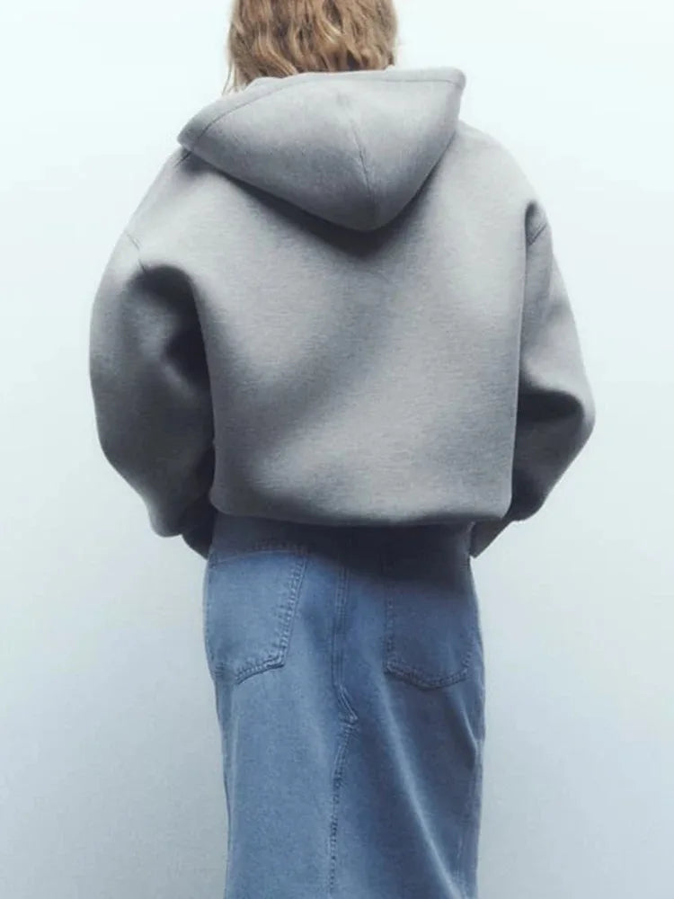 ZABA Women's Versatile Hooded Zip Long Sleeve Loose Jacket Fashion Oversized Casual Top Sweatshirt Street Basic Sports Wear