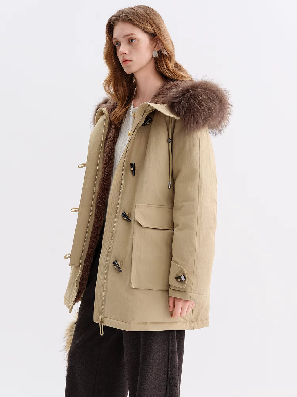 Raccoon Dog Fur-Lined Collar Parka Mid-Length Down Jacket for Women Winter 2025 New Arrival Keep Warm Khaki Down Coat
