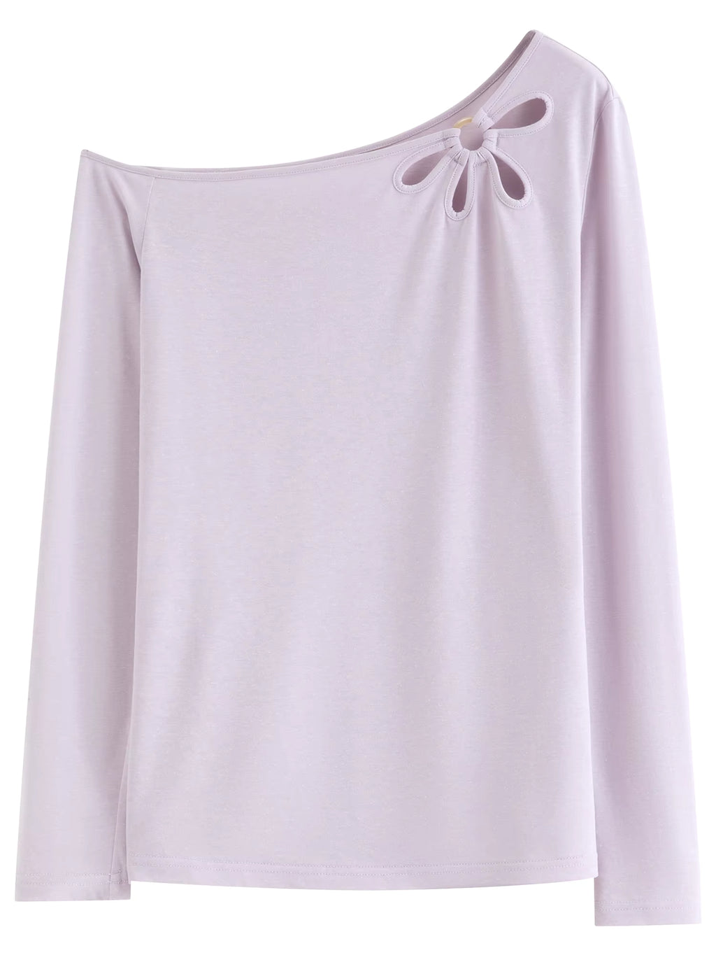 Sweet Off-Shoulder Cut-Out Design Linen Blend Long-Sleeve T-Shirt Spring 2026 New Arrival Skew collar Cotton Tops