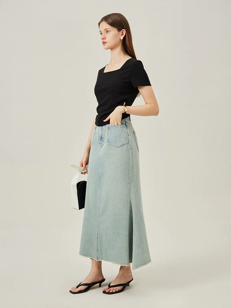 FSLE Denim Stylish Fishtail Summer Women Chic Skirt 2024 Summer New All-Match Commuting Casual Long Female Skirt 24FS12484