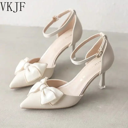 2024 Medium Heel Heels Women's Shoes Trend Pointed Toe Butterfly Stilettos Elegant Dress Weddings Bridal Party White Designer