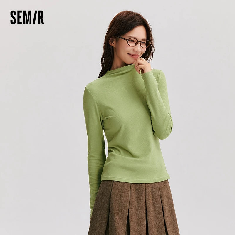 Semir Long Sleeve T-Shirt Women Moisture-Wicking Thermal Antibacterial 2024 New Winter Solid Color Tight Fleece Base Layer