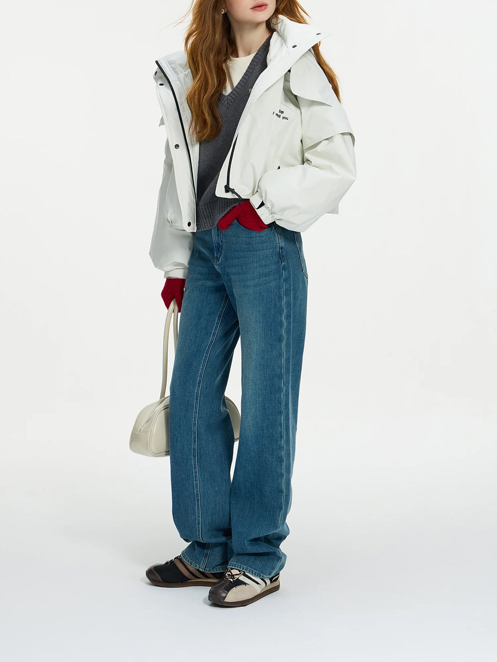 FSLE Office Lady Retro Straight High Waisted Jeans with High Elasticity Brushed Casual Loose Women Pants 24FS14295