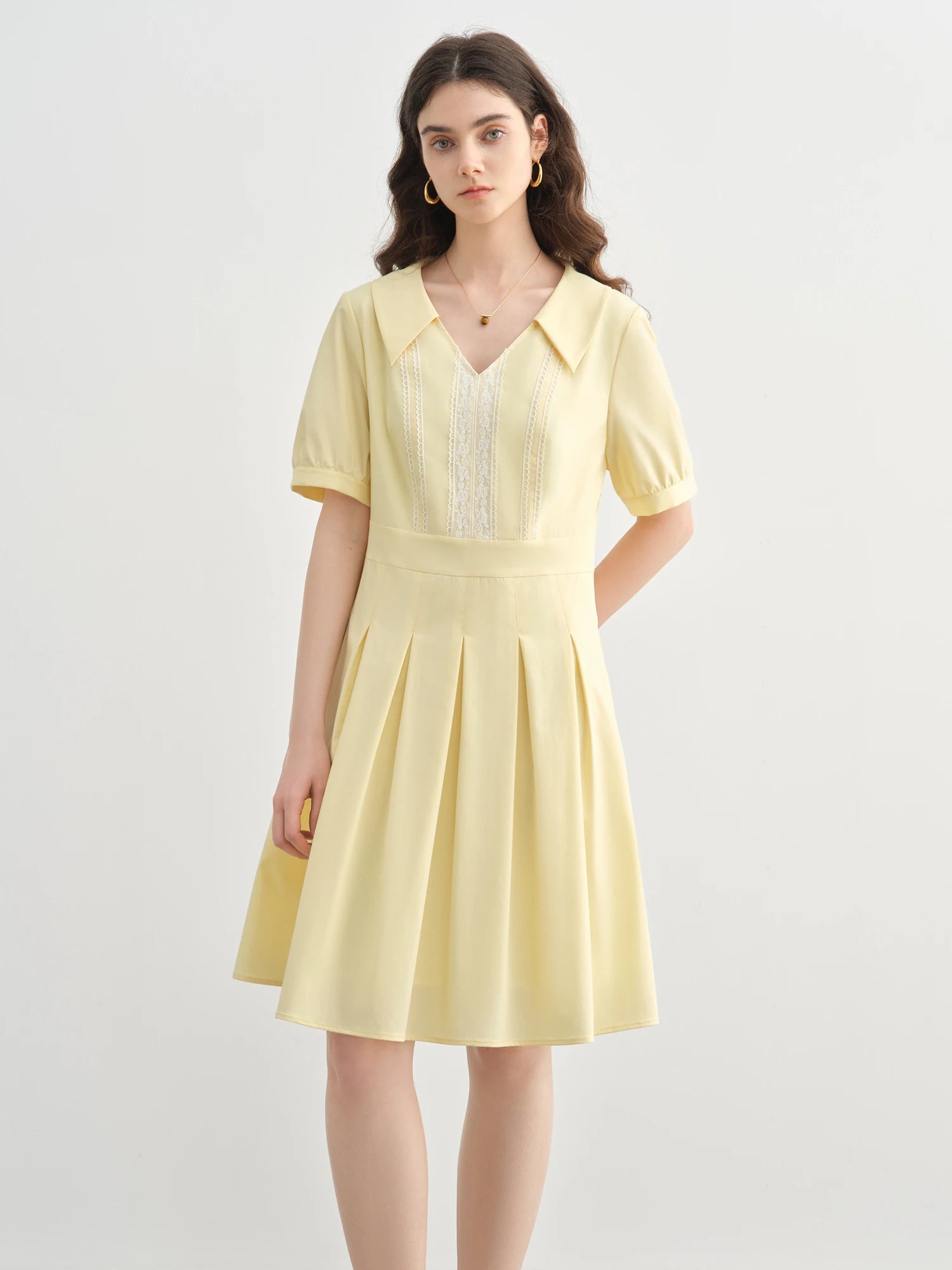 DUSHU Plus Size Women's Slim Dress Summer Sweet Age-reducing Waist Short Sleeve V-neck High Waist Pleated