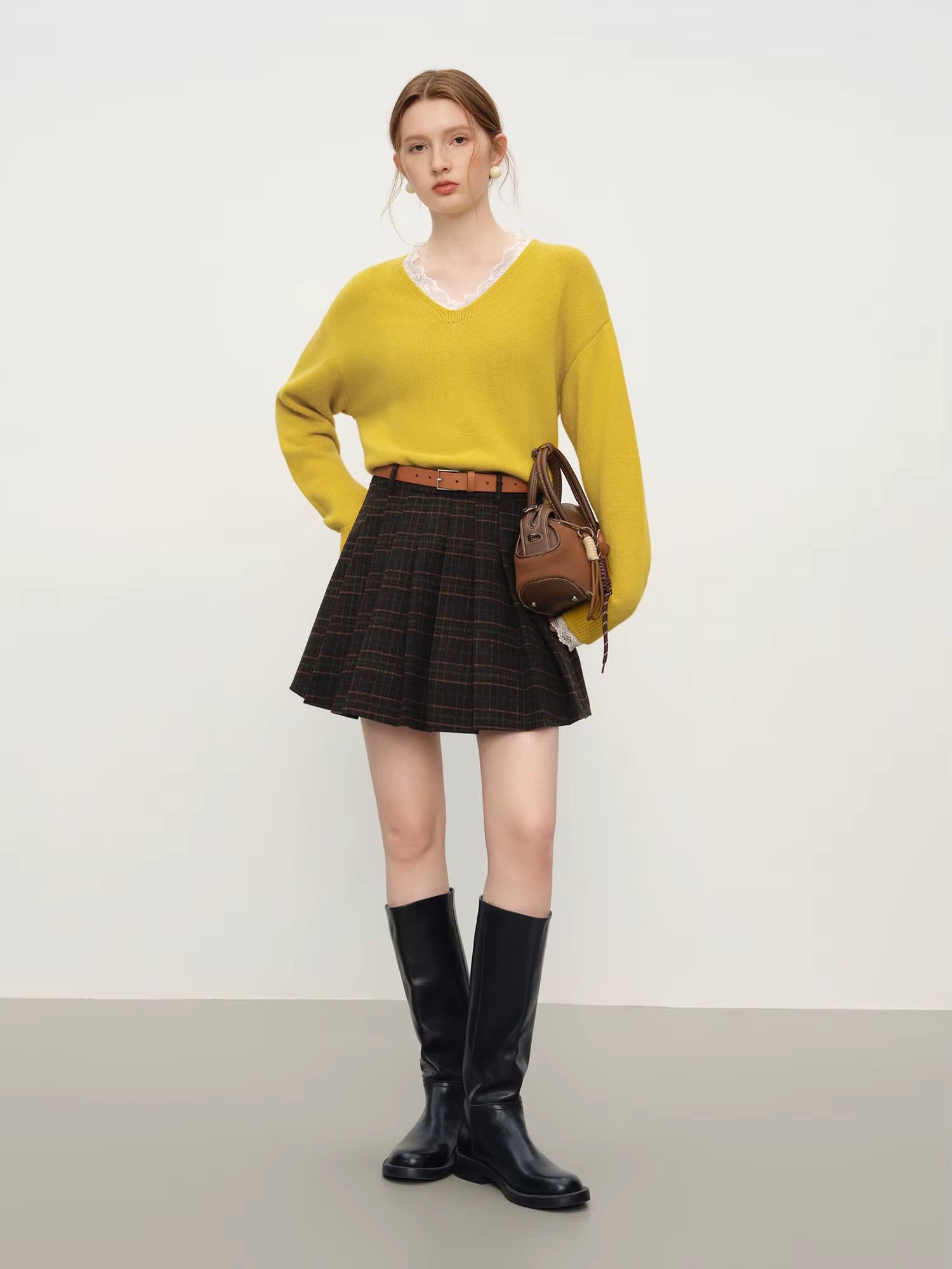 Winter 2025 Women's V-Neck Lace Knit Sweater - Sweet Feminine Pure Wool Blend Pullover Relaxed Fit for Casual Elegance