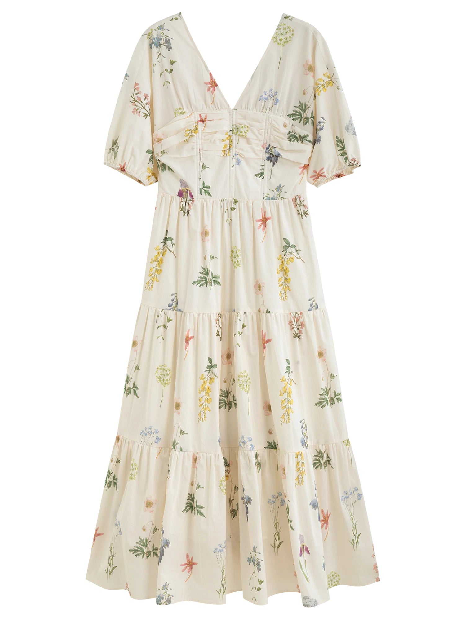 FSLE Holiday Season Pastoral Style Flower Print V-neck Dress Female 2025 Summer New Country Concert Outfits Dress