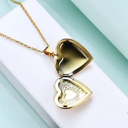 HNSP Vintage Stainless Steel Open locket Heart Pendant Chain Necklace For Women Girl Jewelry Neck Accessorie Gift