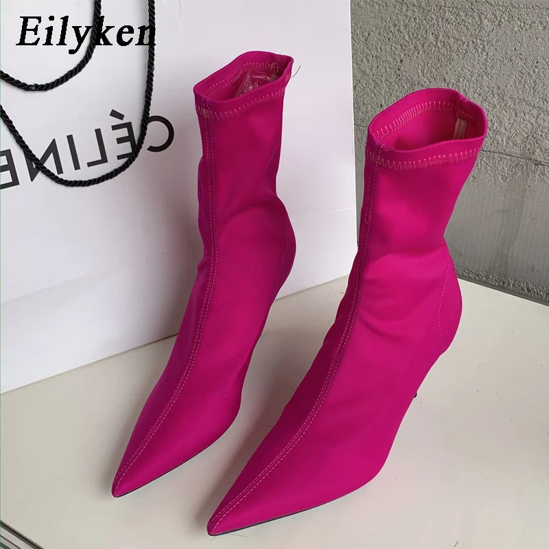 Eilyken 2024 New Spring Autumn Stretch Fabric Women Ankle Boots Sexy Pointed Toe High Heels Fashion Female Socks Pumps Shoes