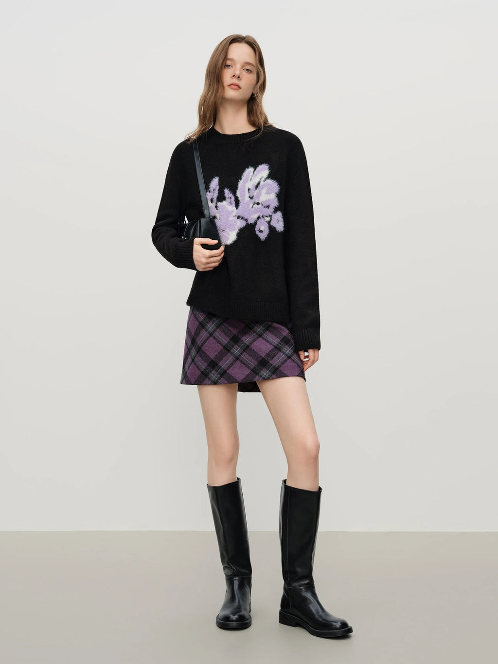 Winter 2025 Women's Floral Jacquard Knit Sweater - French Style Round Neck Pullover Warm Cozy Versatile Top