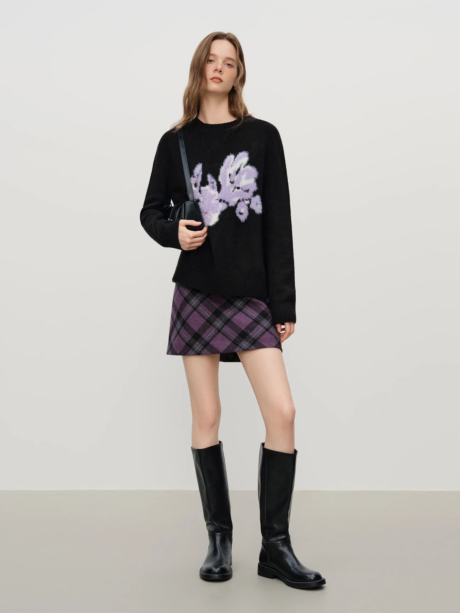 Winter 2025 Women's Floral Jacquard Knit Sweater - French Style Round Neck Pullover Warm Cozy Versatile Top