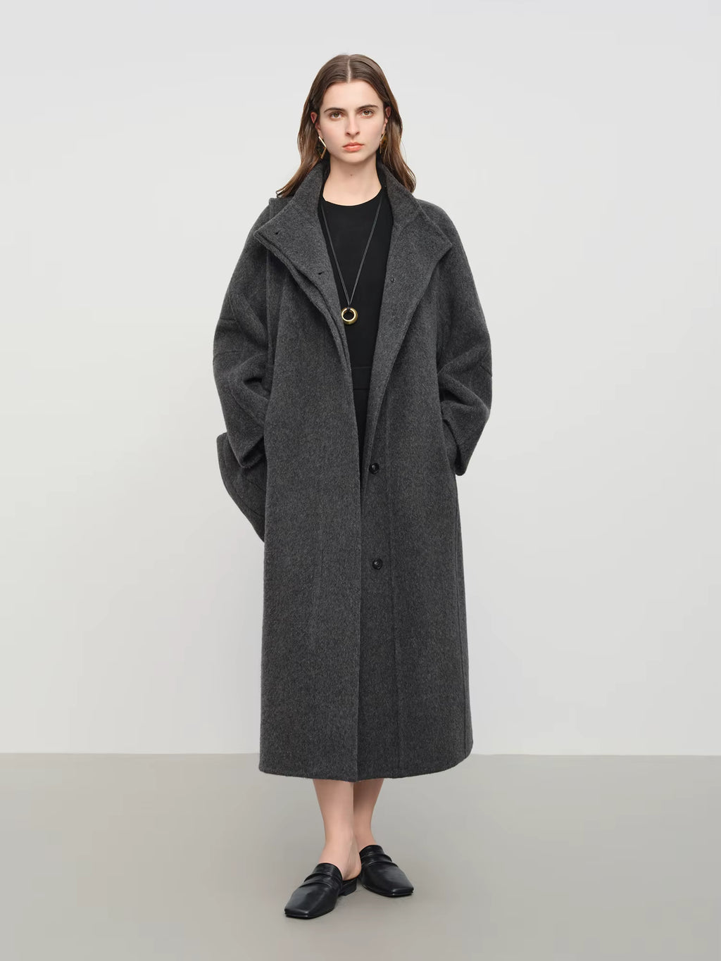 Minimalist Standing Collar Straight Cut Yak Wool Double-Faced Cashmere Coat Winter 2025 New Arrival Versatile Outerwear