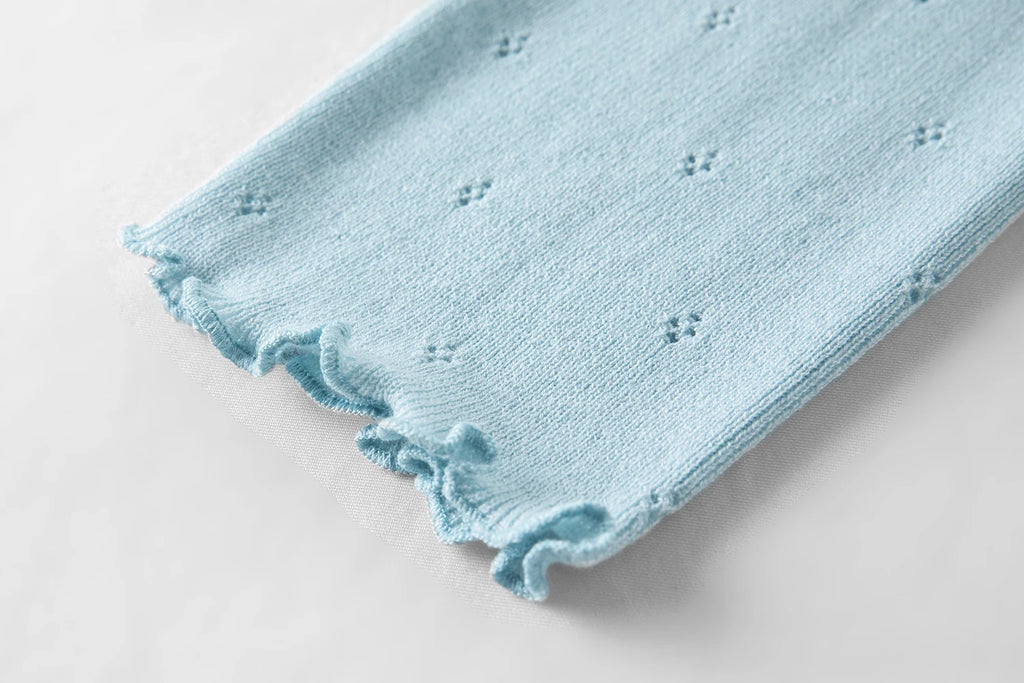 DUSHU Autumn 2025 Women's Round Neck Knit Top - Eyelet Trim Lace Edge Ribbed Texture Office Casual Blouse with Loose Fit