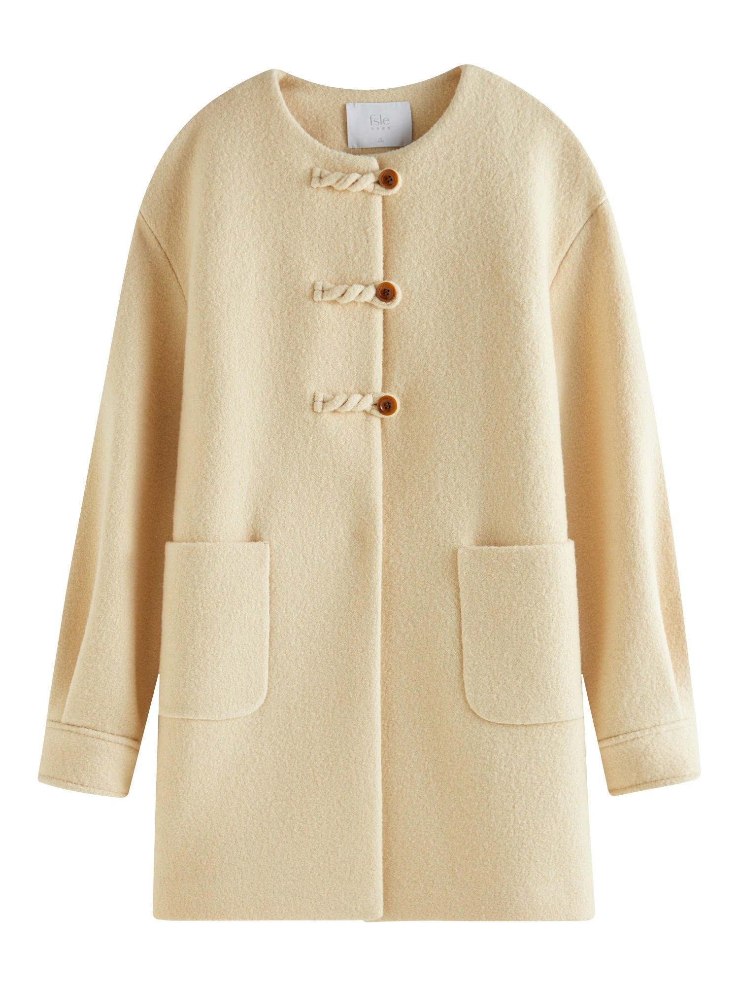 FSLE 86.7% Wool Blend Twisted Round Neck Woolen Coat For Women Autumn Winter 2024 New Design Elegant Style Chic Coat 24FS14472