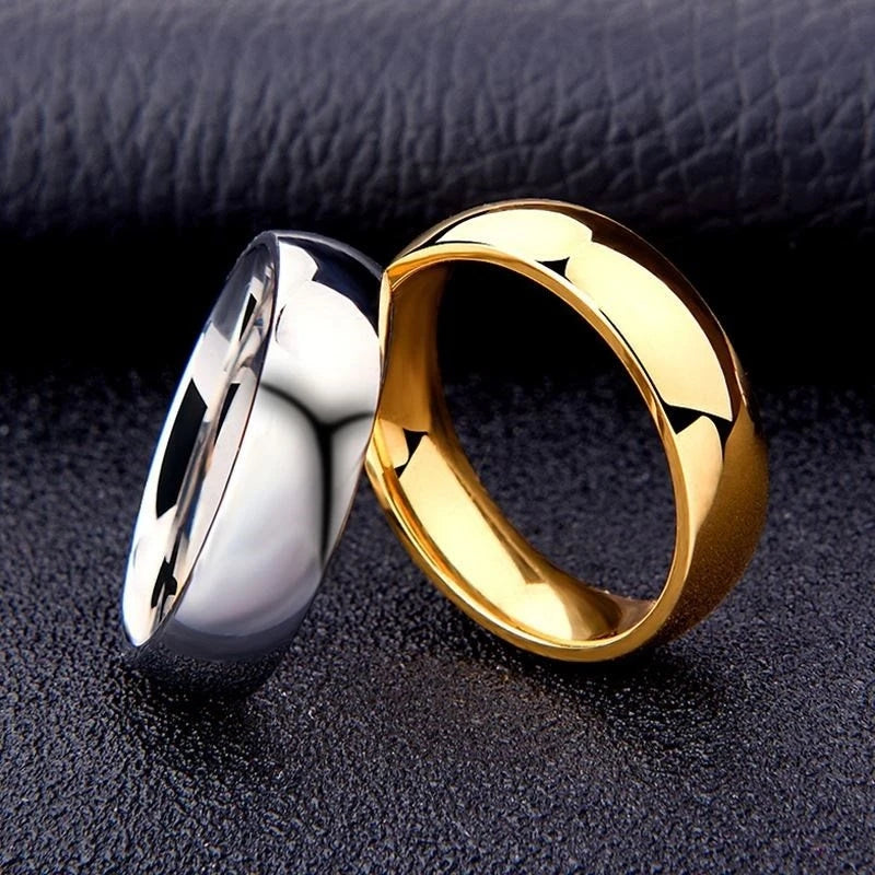 Stainless Steel Smooth Cambered Ring Steel Color 6mm Wide Simple Geometric Type Mens Ring  Gold Rings for Women Jewellery