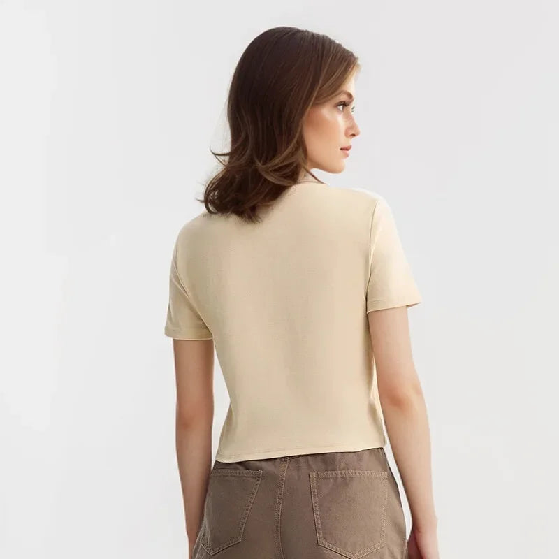 Semir women POLO shirt short and tight simple style printed flower summer style letter collision color casual top