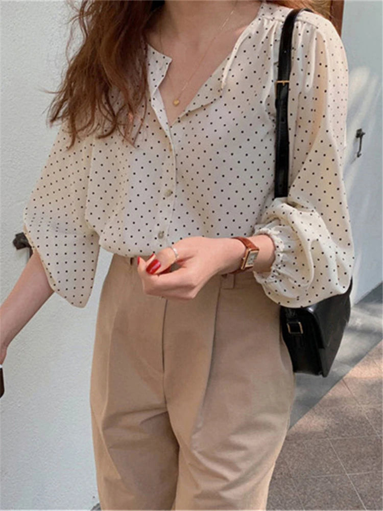Oversize Dot Korean Style Wild Spring Summer Women's Blouses Shirts Tops
