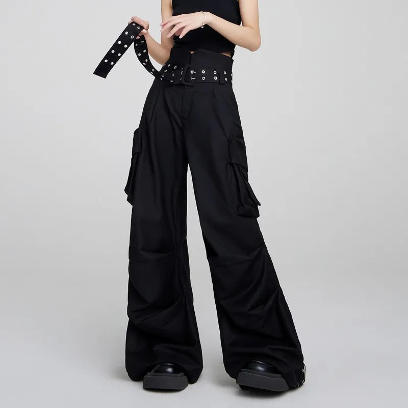 Y2K Streetwear Vintage Chic Cargo Pants for Women High Wide Leg Straight Joggers Trousers