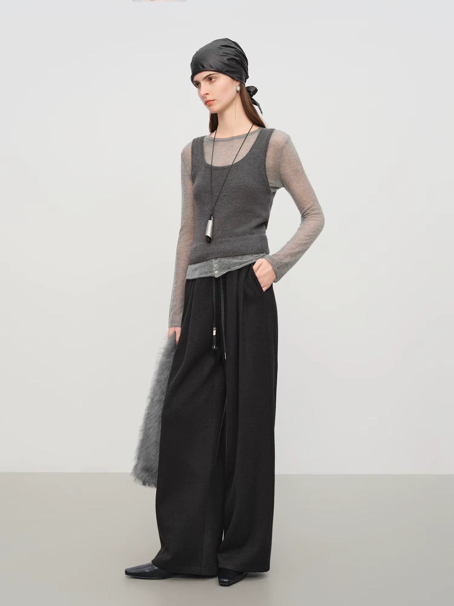 Elegant Wool Rice Dumpling Pants with Elastic Waist Drawstring Straight Cut Casual Winter Pants for Women 2025 New Arrival