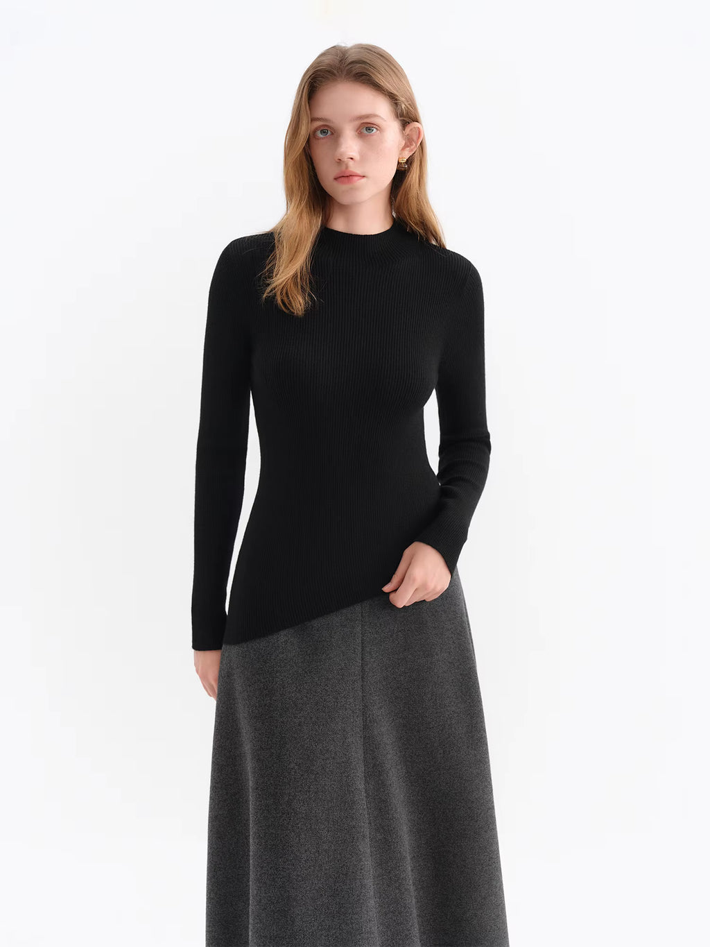 Women's Asymmetric Hem High Neck Wool Sweater 2025 Winter New Thermal Knit Top Slim Fit Casual Warm Pullover