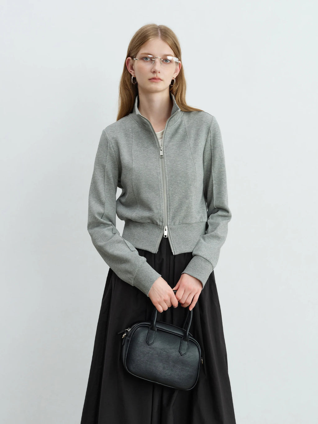 ZIQIAO Petite Stand-Up Collar Hoodie Jacket 2025 New Autumn Collection Waist Cinching Slimming Open-Front Top