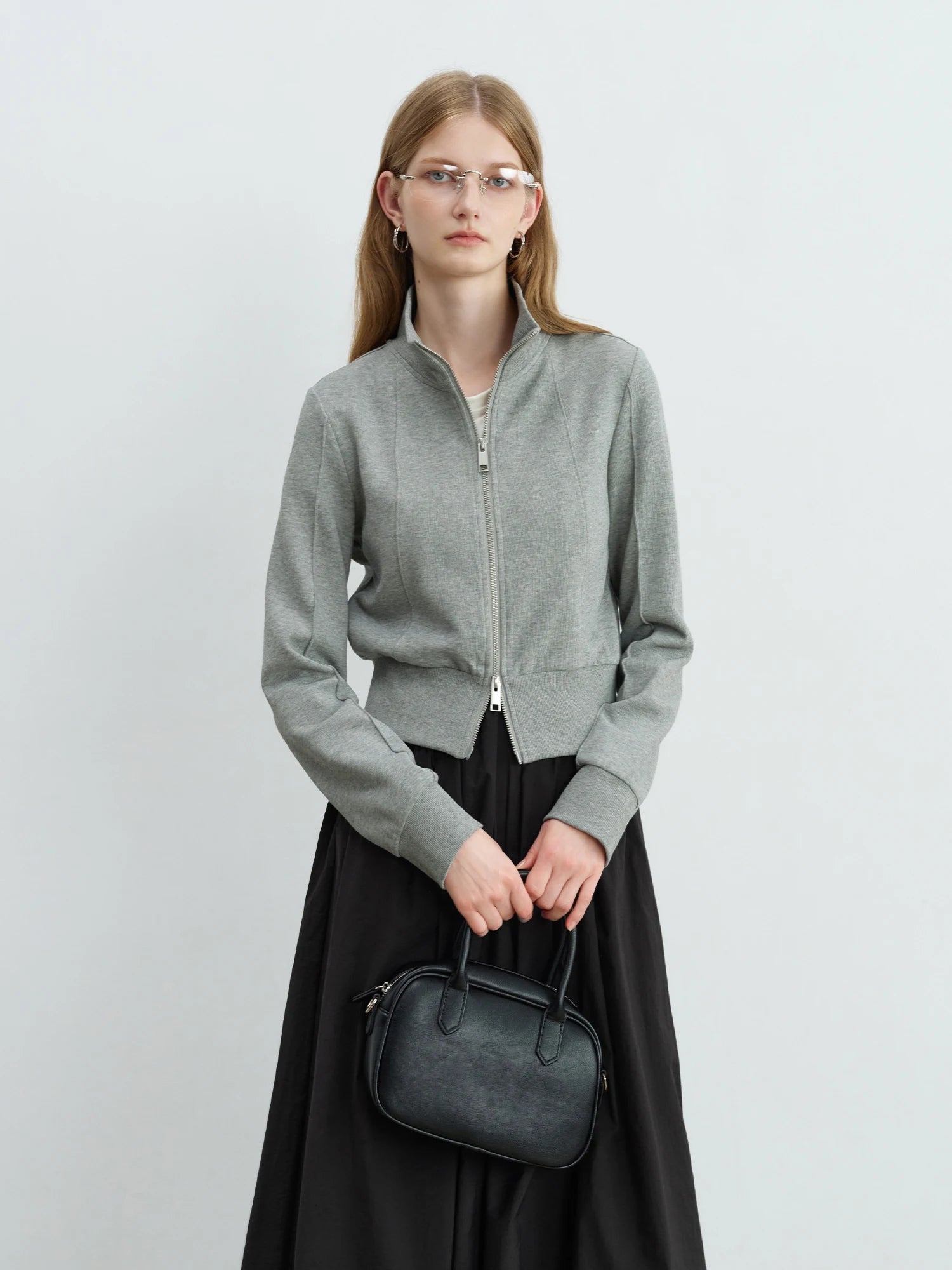 ZIQIAO Petite Stand-Up Collar Hoodie Jacket 2025 New Autumn Collection Waist Cinching Slimming Open-Front Top