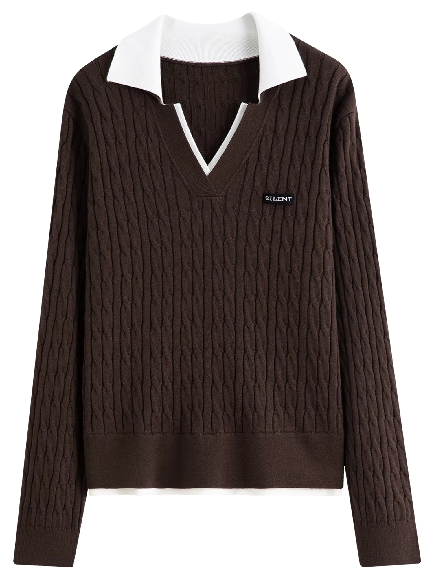 Contrast Color V-neck Cable Knit Sweater 2025 Winter New Products Long Sleeve Pullovers Solid Leisure Korean Style