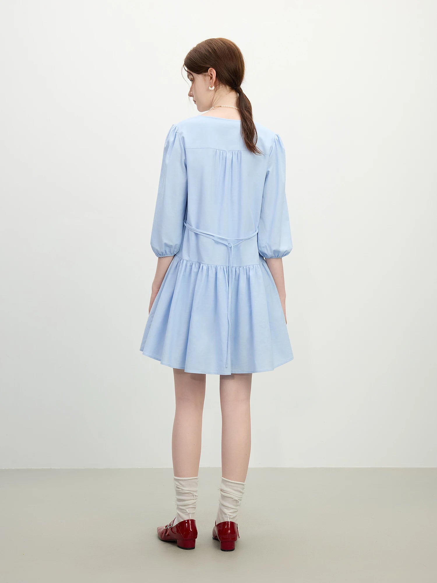 FSLE Office Lady French V-Neck Bow A-Line Dress 2025 Summer High-Waisted Linen Blend Casual To Chic Boho