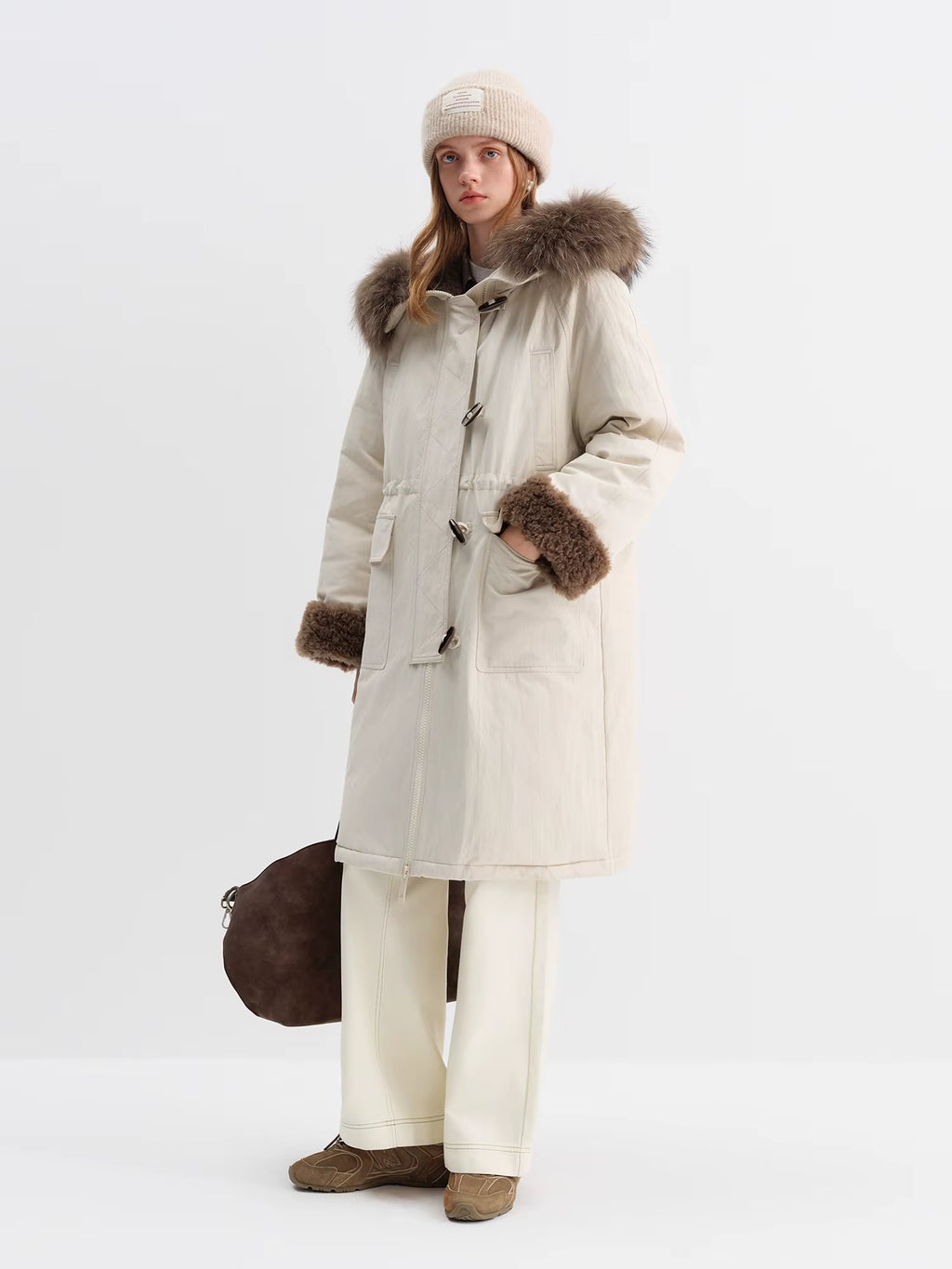 Women's Fur-Lined Down Parka with Wool Blending Mid-Length Winter Jacket for 2025 Winter New Arrival Long Hooded Jacket