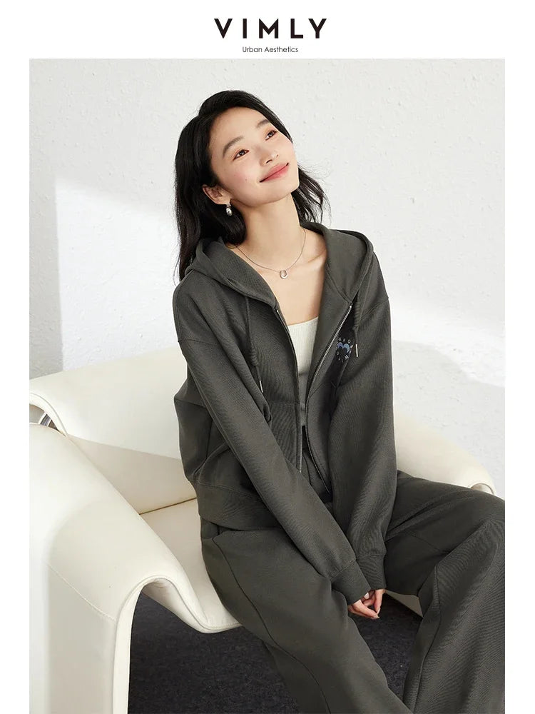 VIMLY New Women's Casual Tracksuit Autumn Commuter Hooded Sweatshirt Suit Sporty Pants Outfits Pullover Simple Matching Set