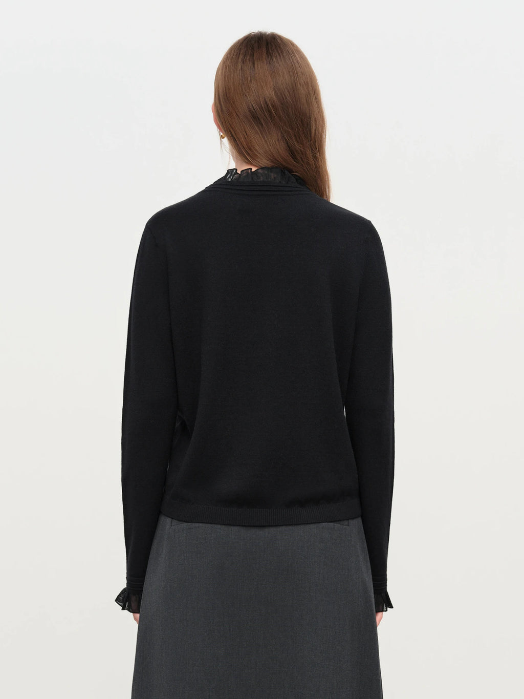 2025 Women's Mock Neck Knit Top - Ruffle Trim Detail Layering Staple Autumn Winter Base Layer with Soft Stretch Fit