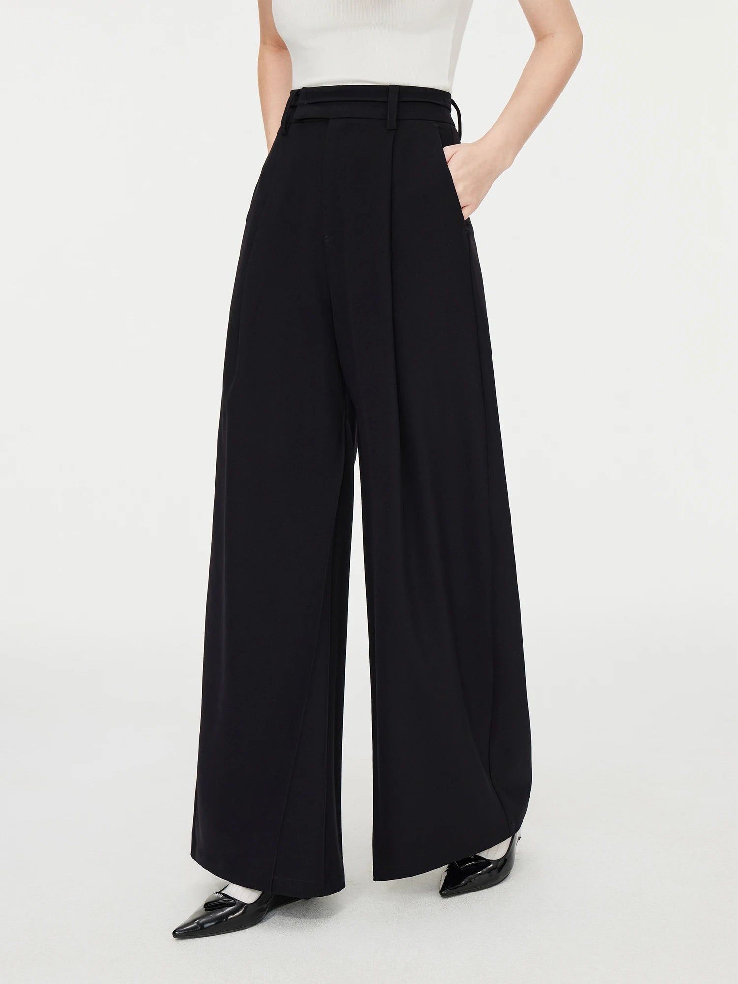 FSLE【2 Colors】Women Wide Leg Trouser Tie-dye Yellow Color Sashes Decoration Full Length Female Autumn Pants Black Pant 24FS13301