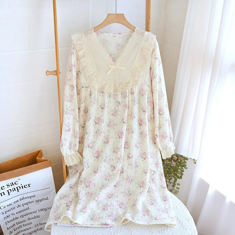 NEW Cute Korean Pajama For Women Loose Sweet Lace Princess Style Soft Cotton Pajamas Skin-friendly Casual Homewear Nightgown
