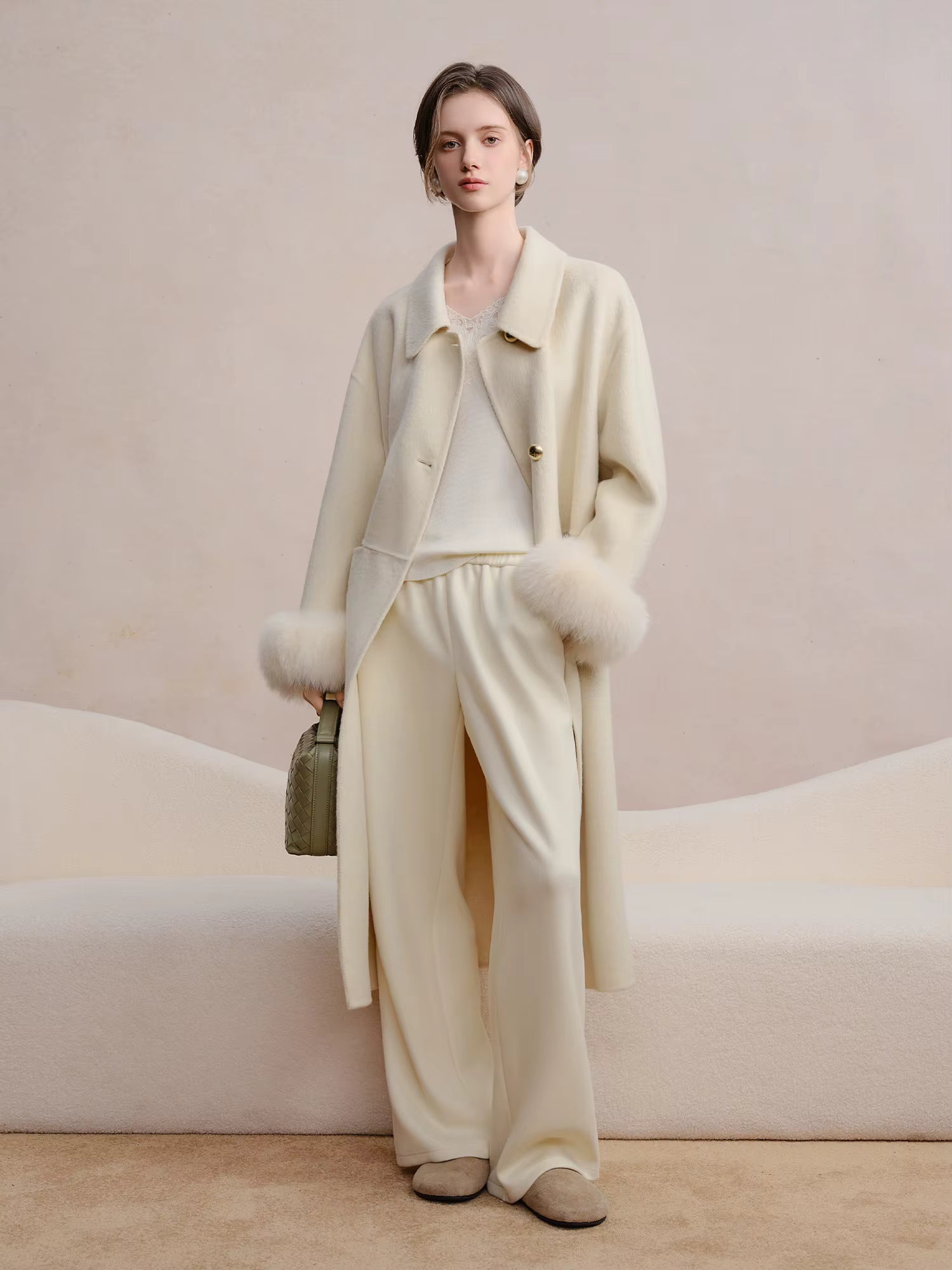 Plus Size Women's Detachable Collar Double Faced Wool Coat 2025 Winter Swan Style Tweed Overcoat Elegant Casual Outerwear