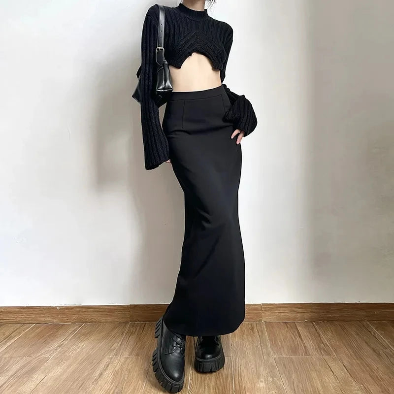 Gidyq Streetwear High Waist Women Skirt American Style Fashion Slit Midi Skirt Spring Harajuku Casual Female All Match Skirts