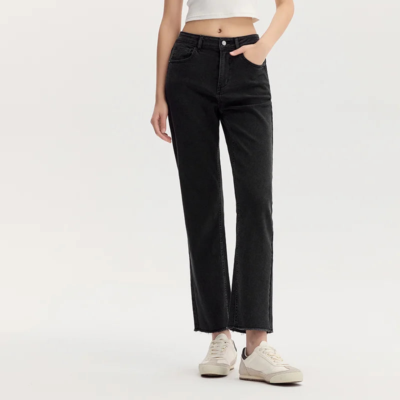 Semir Jeans Women Height-Enhancing Nine-Point Trousers Petite 2024 New Autumn Frayed Edge Small Straight-Leg Trousers