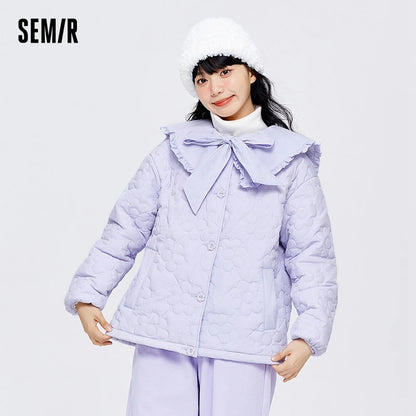 Semir Cotton Clothes Women Fungus Big Lapel Flowers 2023 Winter New Loose Jacket